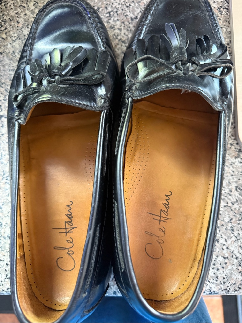 Cole Haan Black Leather Tassel Penny Loafers